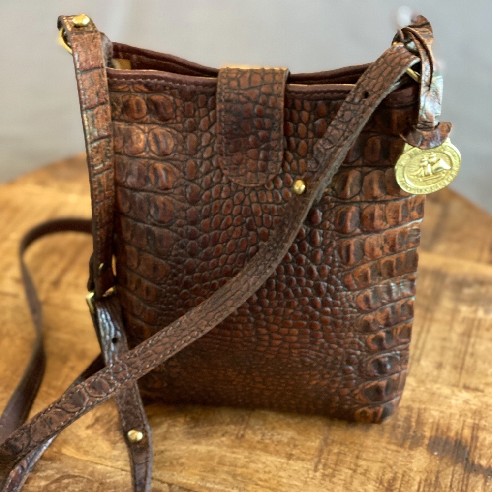 BRAHMIN Vintage Leather CrocEmbossed Crossbody Bag